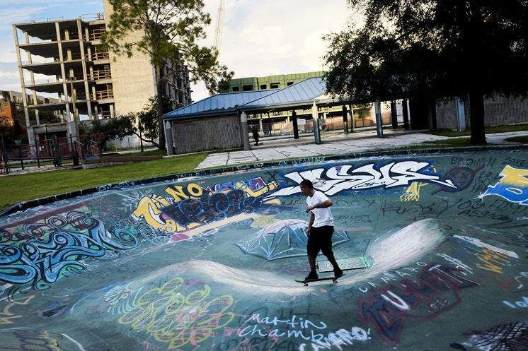 Perry Harvey Sr. Park skatepark in downtown Tampa, Florida — a community-built space honoring Tampa's civil rights legacy